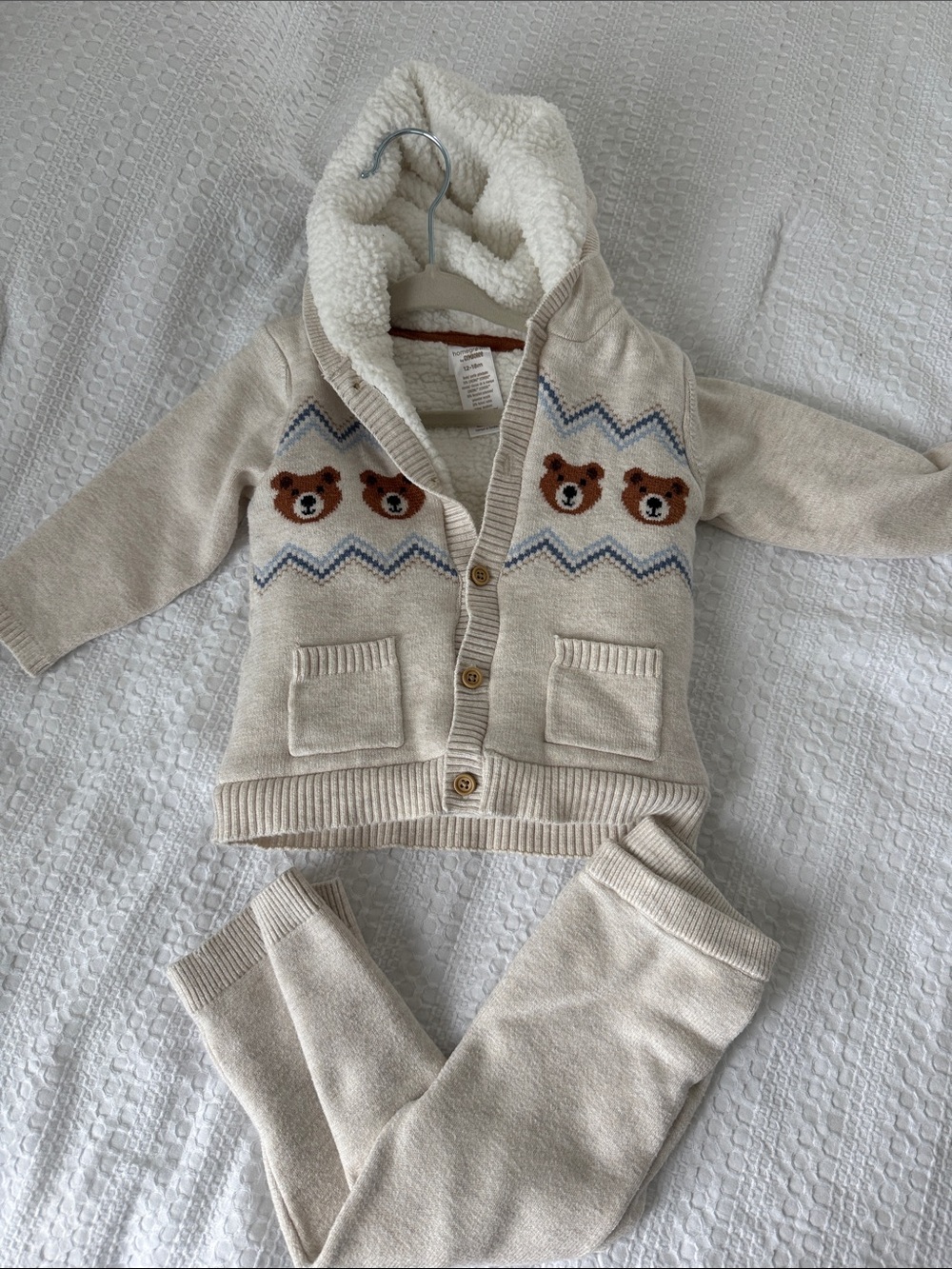 Gymboree Cream Sherpa-Lined Knit Jacket with Brown Accents